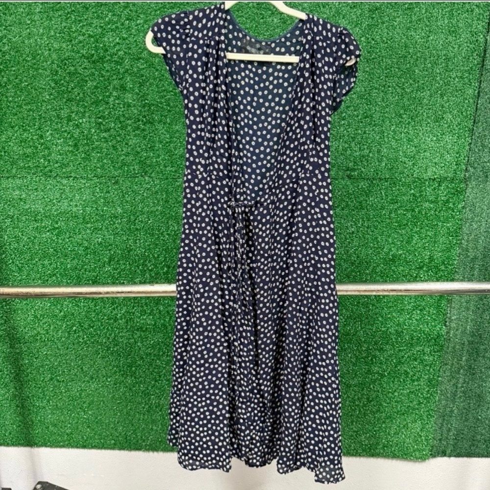 Reformation Navy and White Midi Dress (Size XS)